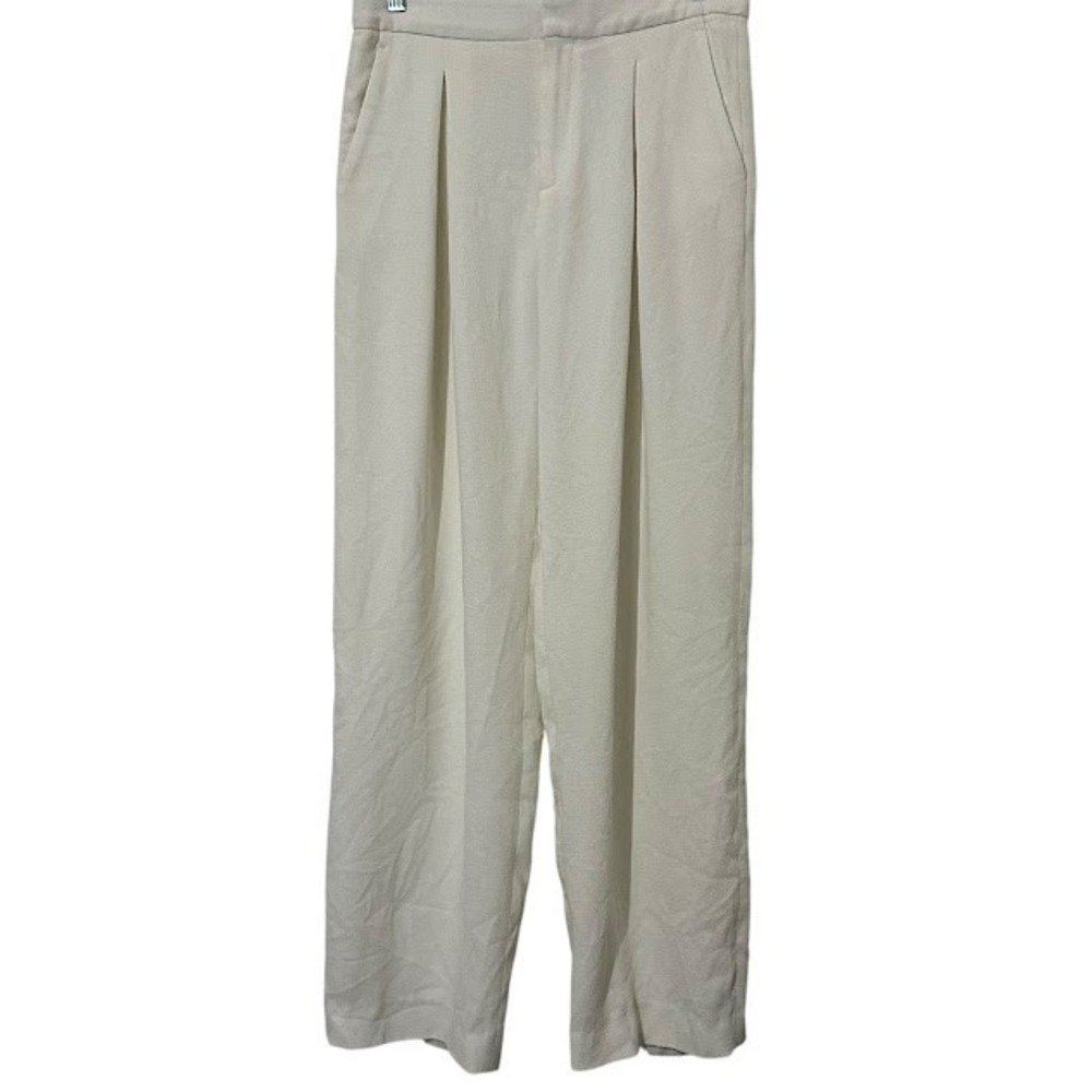 Partow Ivory White Textured Lightweight Wide Leg Trouser Pants‎ 8 (est)